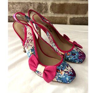 ABS by Allen Schwartz Floral Slingback Pump Heel Shoes Bow Accent Size 6.5